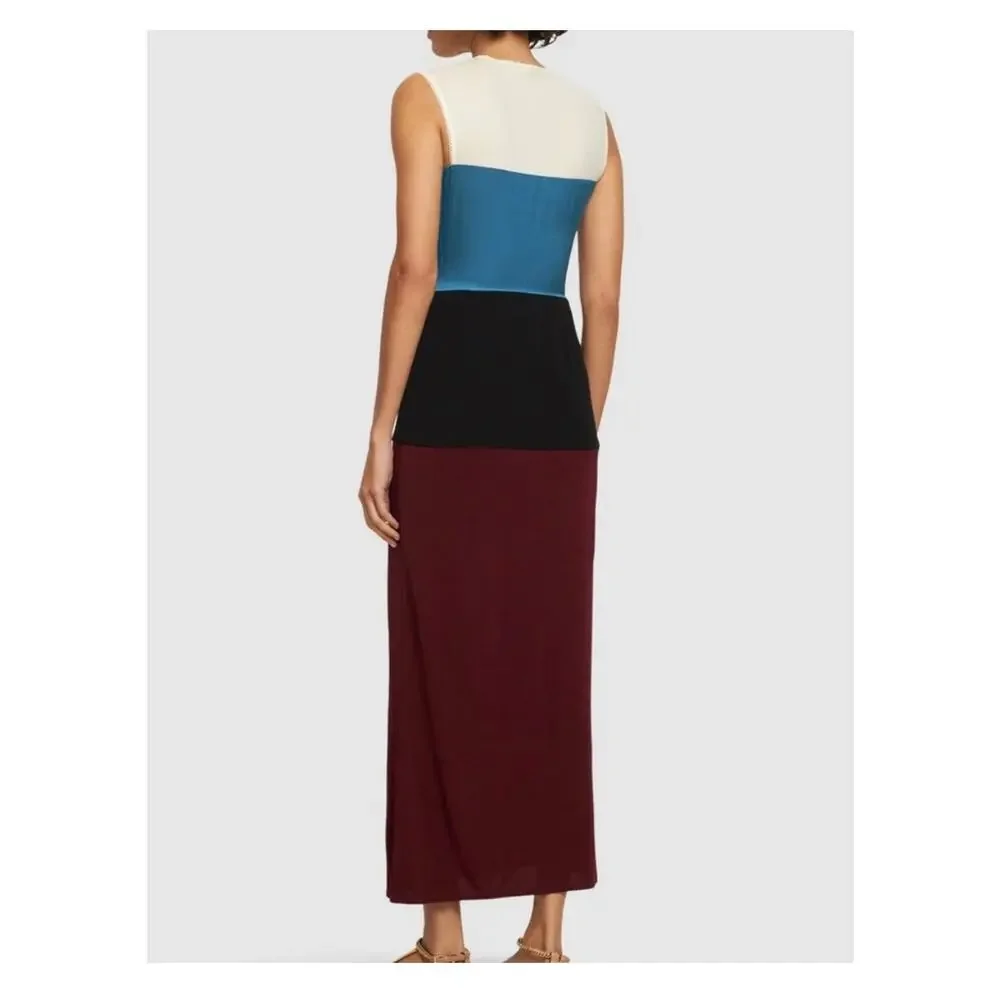 Tory Burch Colorblock Maroon Blue Sleeveless Column Midi Dress Size 8